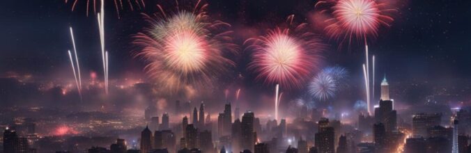 skyline with fireworks